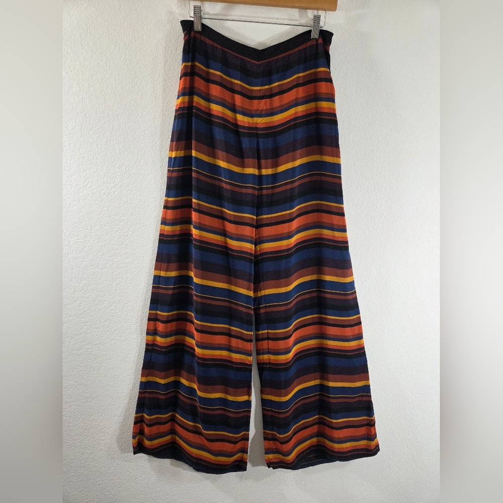 ZARA Basic Striped Jewel-Tone Mutli-Color Wide Leg Lightweight Trouser Pants - Picture 2 of 7